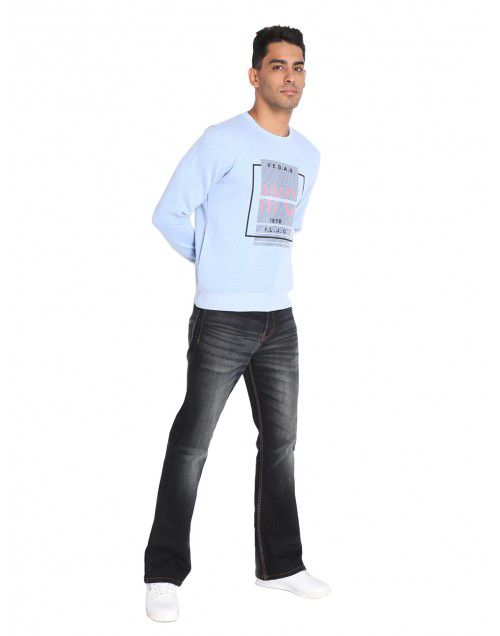Men Cotton Blend Center Design Sweatshirt Sky